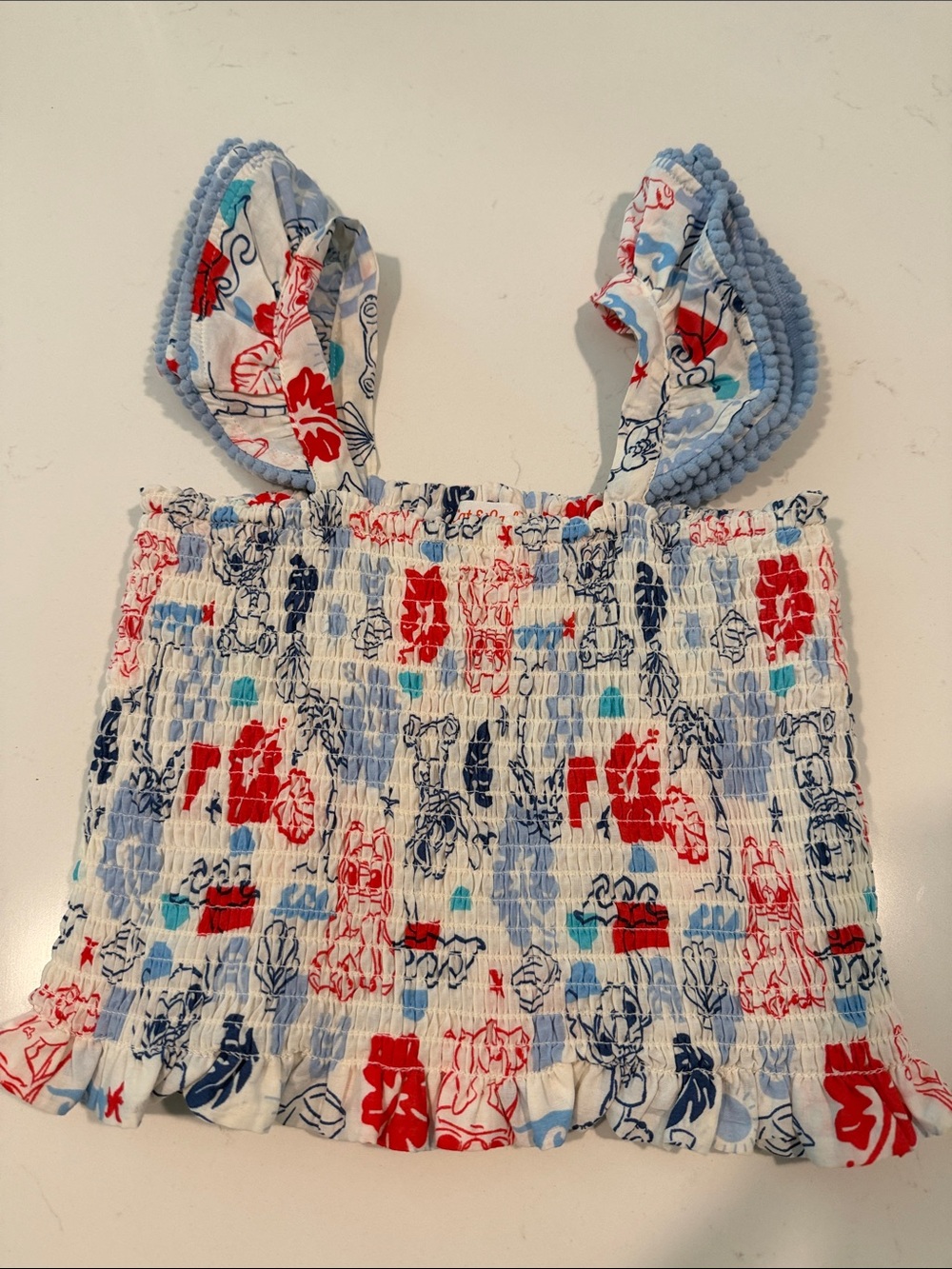 Disney Girls Smocked Tank Top in Red, Blue & White: Stitch character